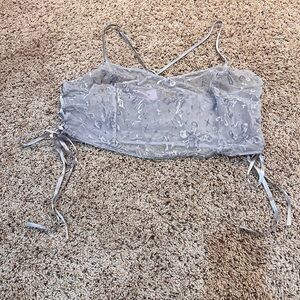 Savage X Fenty Devore Dreams Silver Velvet Sleep Cami Lace Up Sides Sz XXL